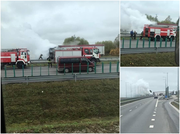 Nesėkminga diena: sprogo sunkvežimio padanga, užsidegė vilkiko priekaba