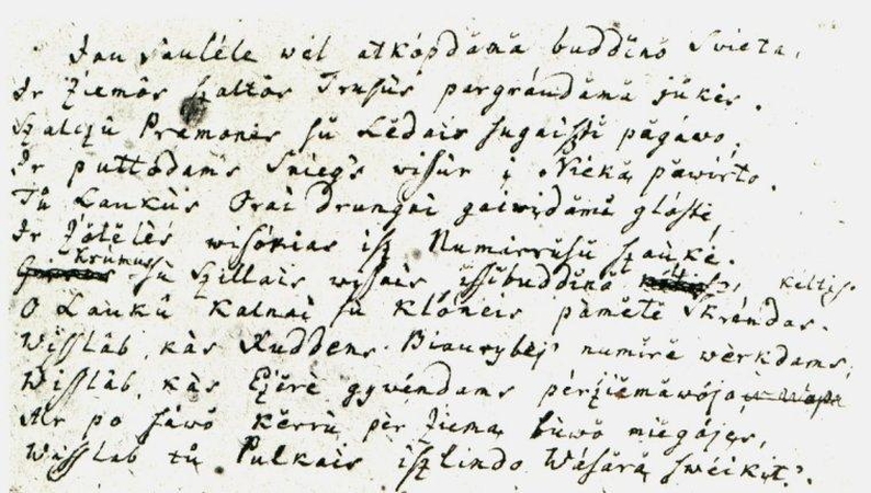 K.Donelaičio ranka rašyto teksto fragmentas.