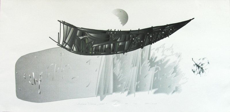 Kūrinys: A.Kliševičius. Amžinas visatos laivas. 2000 m., 30x66 cm, kompiuterinė  grafika.