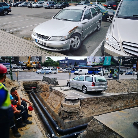 Statybininkai išėjo, automobilis "Opel" liko