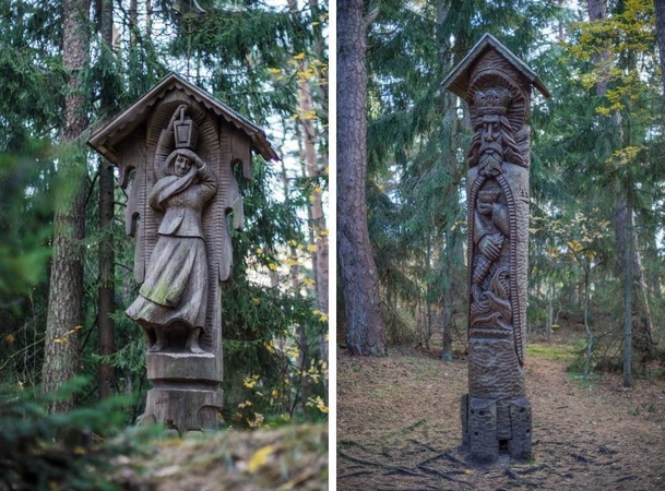 Raganų kalno skulptūros sukurtos per ten vykusius medžio meistrų simpoziumus.