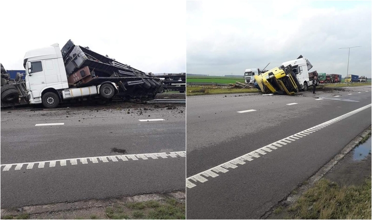 Sprogus padangai susidūrusios dvi sunkiasvorės kliudė autobusą su vaikais