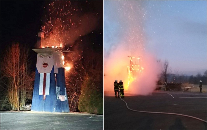 Slovėnijoje supleškinta D. Trumpą pašiepianti medinė skulptūra