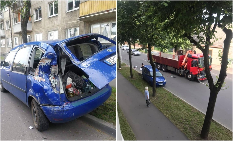 Tik per plauką išvengta nelaimės: sunkiasvoris automobilis rėžėsi į mašiną