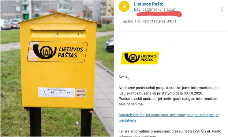 Būkite atsargūs: sukčiai prisidengia Lietuvos pašto vardu