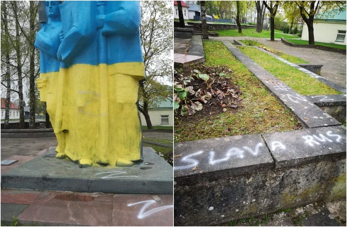 Ukmergėje sovietinis monumentas aprašinėtas Rusiją palaikančiais šūkiais