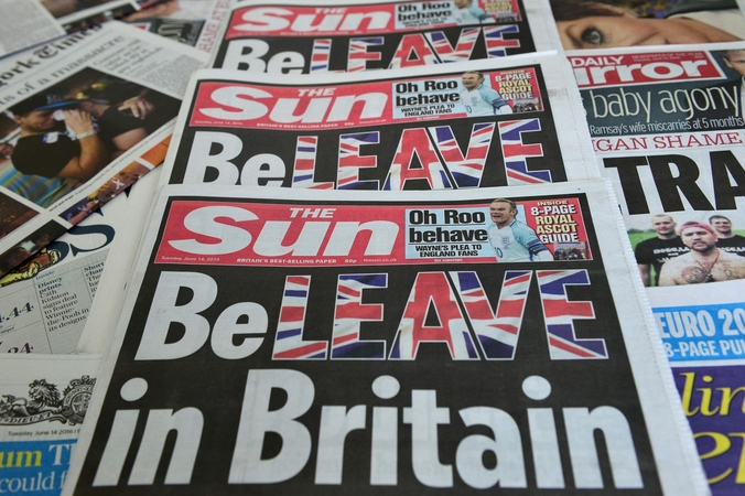 Laikraščio „The Sun“ palaikymas stiprina „Brexit“ stovyklos pozicijas 