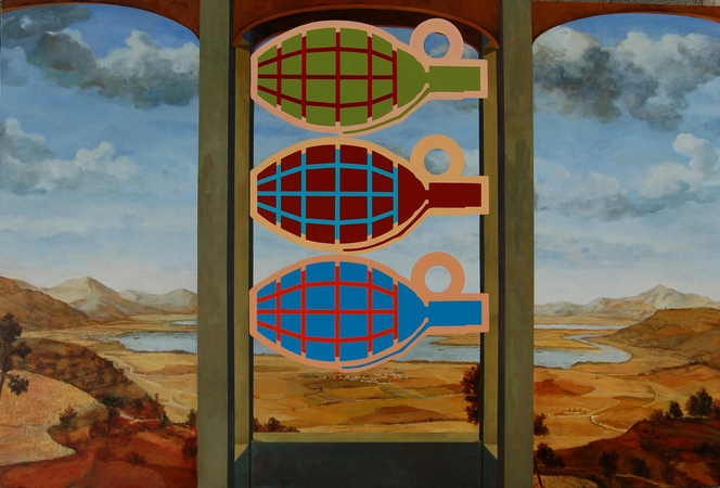 Lino Liandzbergio paveikslas „Trys limonai, trys karaliai“ (2011 m., akrilas, drobė,  135x200 cm).