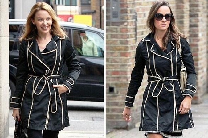 Pippa Middleton pasipuošė tokiu pačiu lietpalčiu kaip Kylie Minogue