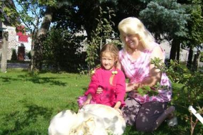 Atrakcija: Z.Šimkienė su anūke Neda dažnai ateina pasidžiaugti milžiniškais kukurdvelkiais, išdygusiais kieme prie namų.